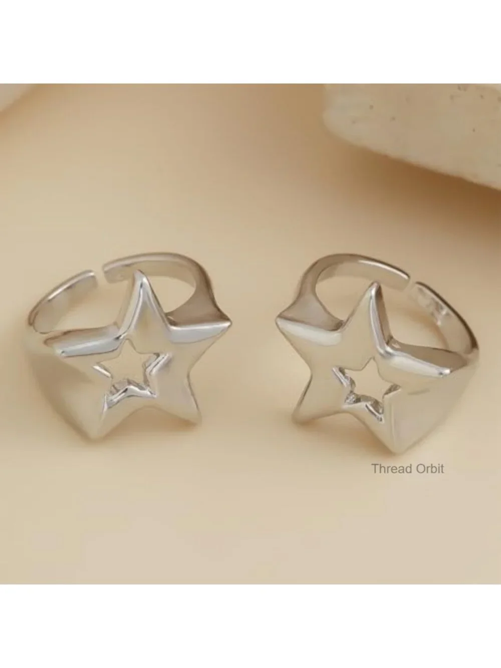 2-Pack Chunky Star Open Rings Set Hollow Stackable Knuckle Rings Adjustable